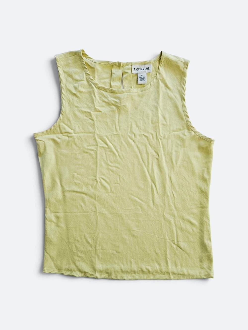 Vintage Ann Taylor 100% Silk Light Green Chartreuse Sleeveless Blouse Tank Top 4 - Picture 2 of 8